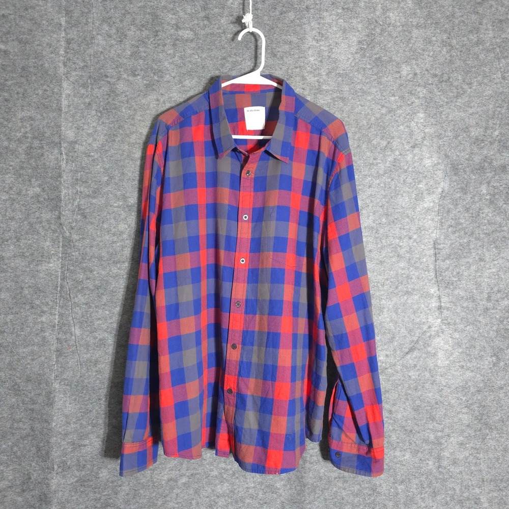 Life After Denim Shirt Mens XXL Blue Red Plaid Buffalo Check Cotton Button Down